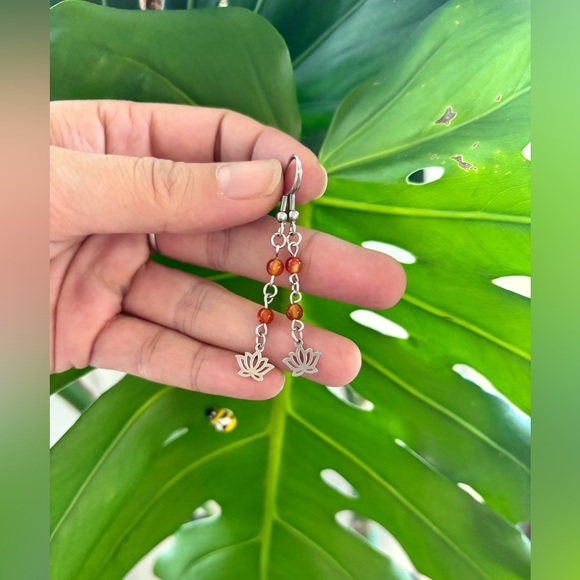 Carnelian ~ Lotus Earrings - Picture 3 of 3